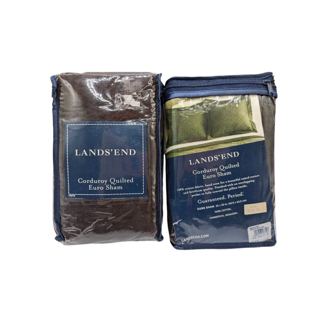 Lands End Brown Corduroy Quilted Euro Sham Set of 2 - 25" x 25" - 100% Cotton - Picture 6 of 6